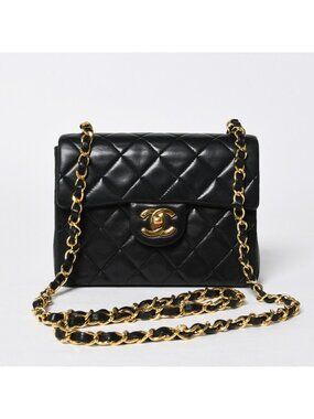 Chanel Shoulder Bag Mini Square 17 Chain Black Lambskin Gold